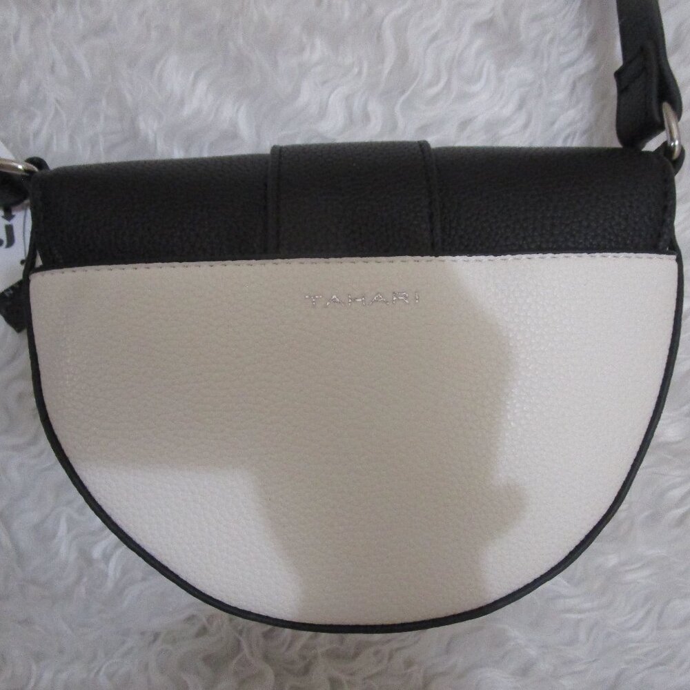 TAHARI Roma Faux Leather Shoulder Bag In Pearl/black NWT - Picture 7 of 10